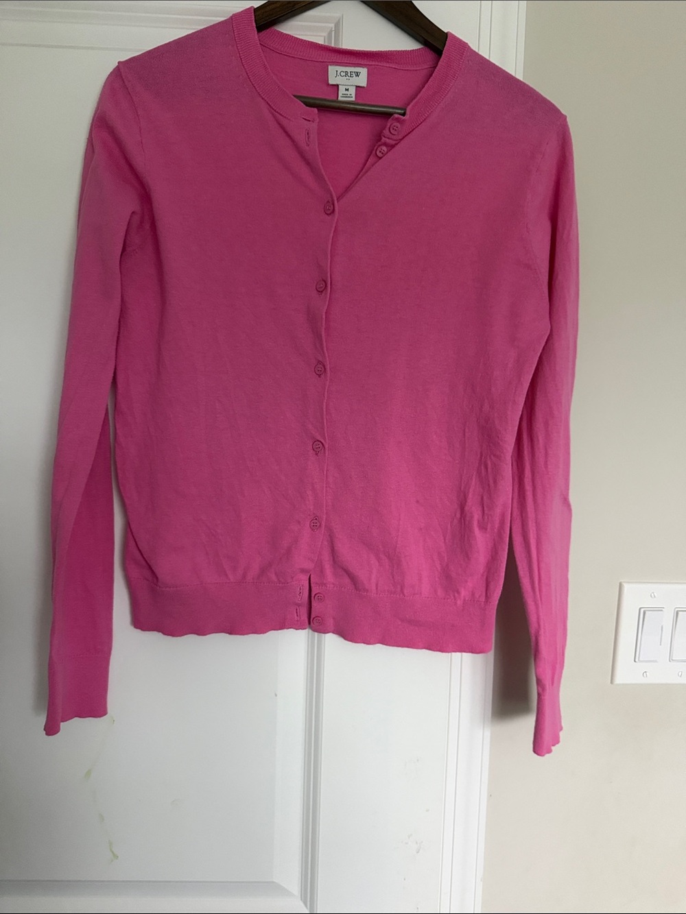 J. Crew Bright Pink Button-Up Crewneck Cardigan
